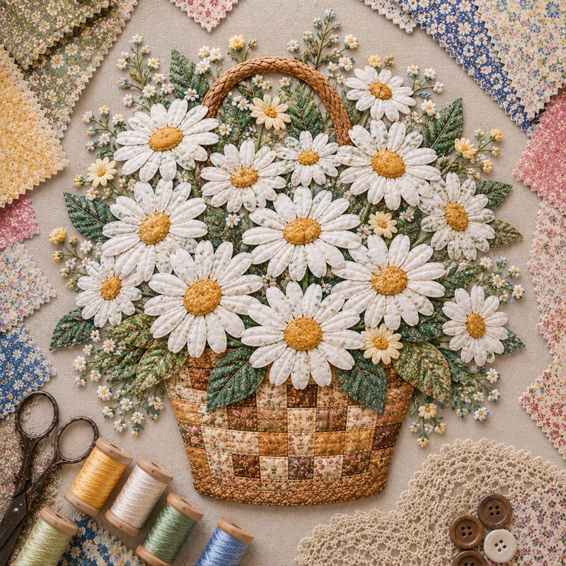 🔥HOTSALE5O%OFF- 🌸Floral Basket Patchwork DIY Kit| 3D Layered Fabric Flower Art Craft for Home Decor & Gifts