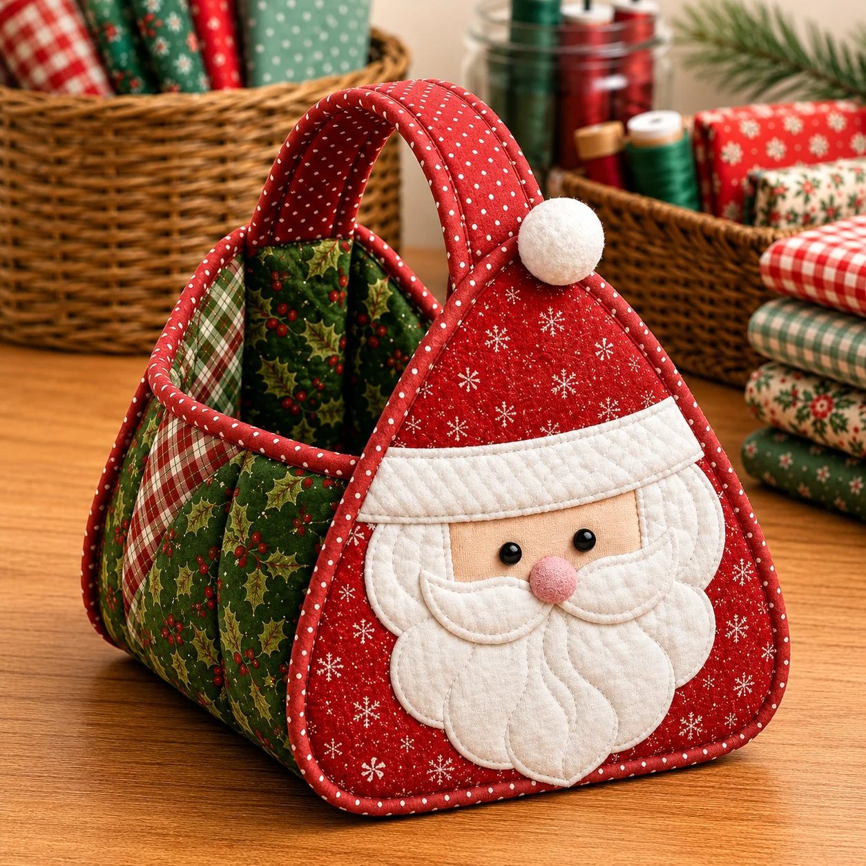 ⏳ 49% OFF – 🎄 Christmas Character Quilted Carry Basket | Padded Patchwork Fabrics, Layered Appliqué & Soft Carry Handle in DIY Kit or Ready-Made Styles 🎁✨