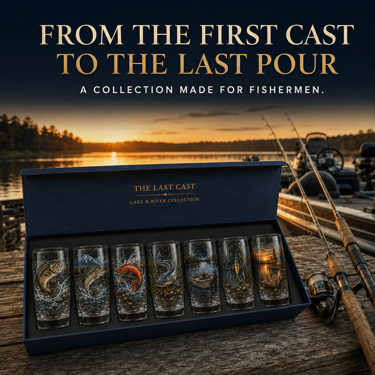 ✨🎣The Last Cast Fishing Pint Glass Collection - 7 Unique Angler Designs & Gift Box