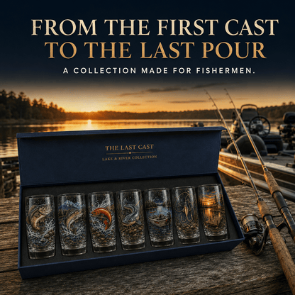 ✨🎣The Last Cast Fishing Pint Glass Collection - 7 Unique Angler Designs & Gift Box