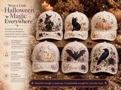 🎃3D Halloween Embroidery Cap I Spooky Cute Adjustable Hat for Fall Outfits, Daily Styling & Halloween Parties