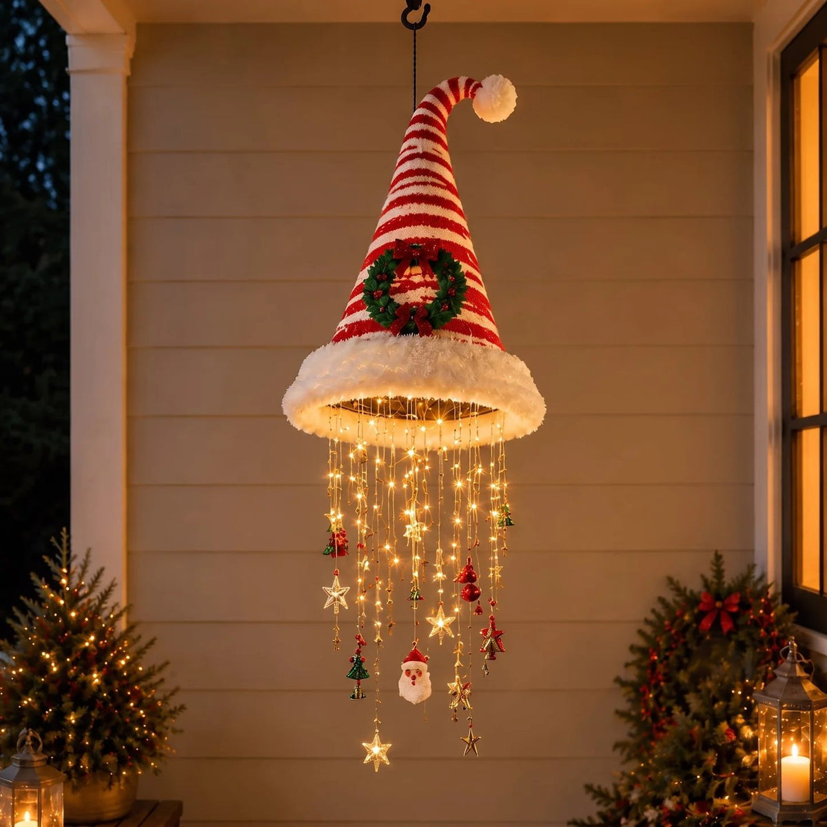 🎅Lighted Santa Hat Hanging Chandelier🎄 | 5 Styles Warm LED Christmas String Light | Indoor Outdoor Porch Holiday Decor Gift