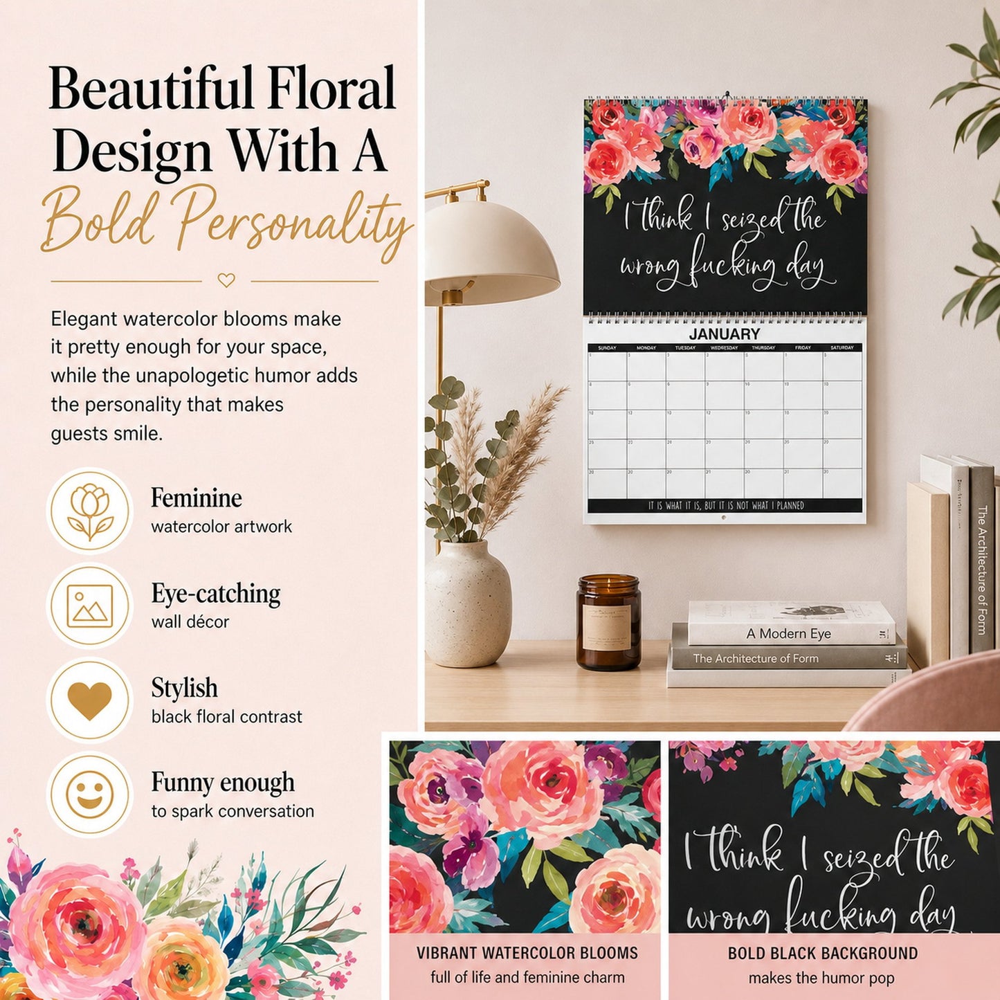 🌸🗓️ 2027 Funny Swear Word Wall Calendar – “F*ck It” Floral Calendar for Tired-Ass Women 😂✨