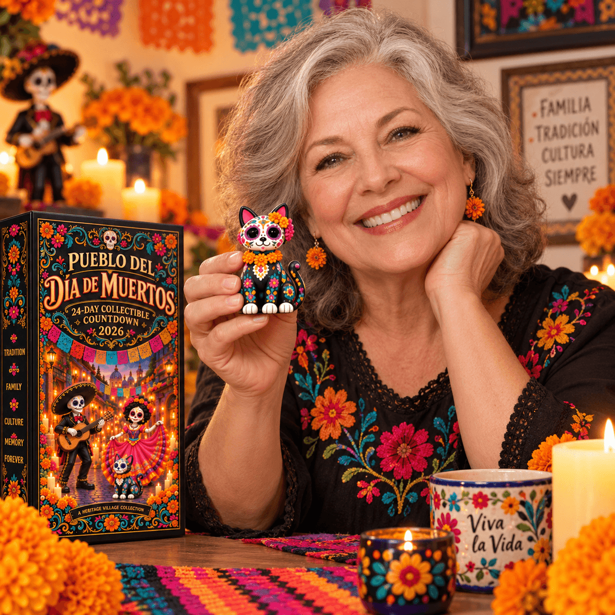 Pueblo del Día de Muertos 2026- 24-Day Day of the Dead Collectible Countdown Calendar with 24 Unique Miniatures