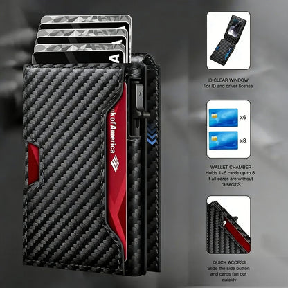 Slim Wallet for Men with Pop-Up Aluminum Case, RFID Blocking Minimalist Leather Bifold Card Holder