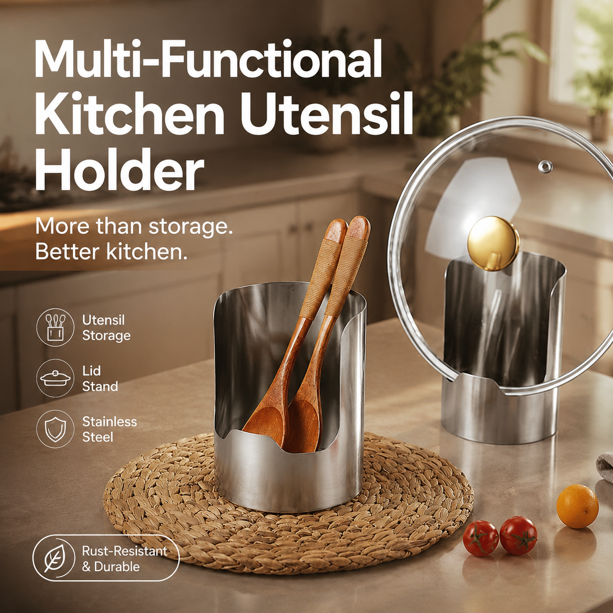 🔥50%OFF🍳 Multifunctional Kitchen Utensil Organizer I Heavy-Duty Stainless Steel for Sturdiness · Space-Saving Vertical Design · Easy to Clean and Oil-Resistant