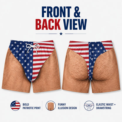 Funny Patriotic Men'sSwim Trunks - Freedom& Chill Summer Beach Shorts