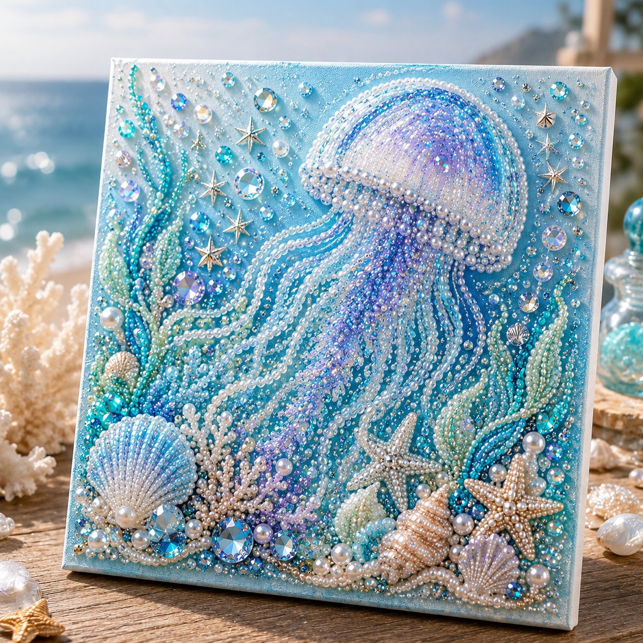 Ocean Theme Pearl Art DIY Kit I 3D Sparkling Coastal Wall Decor