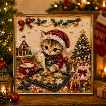 🎄🐾LAST DAY 49% OFF - Premium 3D Pearl Christmas Kitty Art Kit I Luxury Flocked Canvas with Scratch-Resistant Non-Fading Pearl Beads DIY Holiday Decor🎅🐱❄️