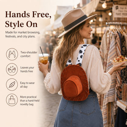 Western Hat-Shaped Velvet Backpack with Adjustable Straps and Zipper