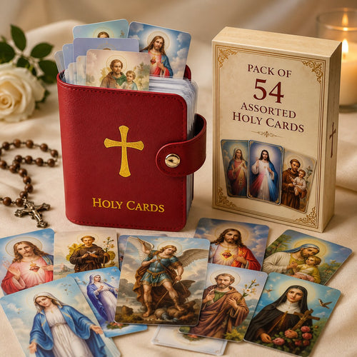 ✝️🎁Catholic Genuine Leather Holy Card Holder - Pocket Prayer Card Organizer with Snap Closure