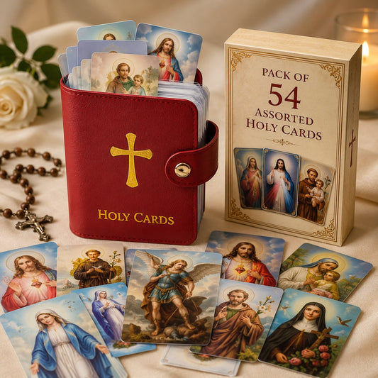 ✝️🎁Catholic Genuine Leather Holy Card Holder - Pocket Prayer Card Organizer with Snap Closure
