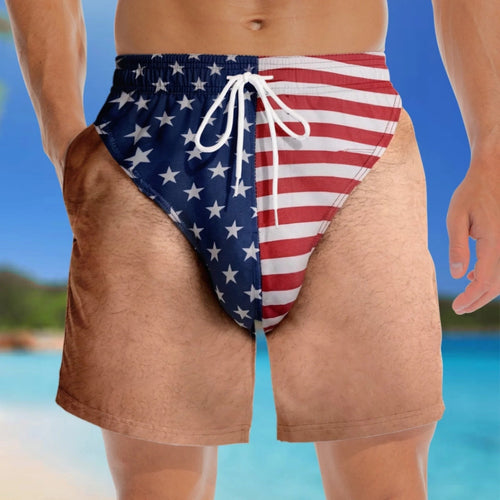 Funny Patriotic Men'sSwim Trunks - Freedom& Chill Summer Beach Shorts