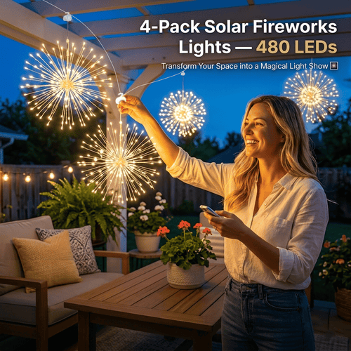4-Pack Solar Fireworks Lights - 480 LEDS