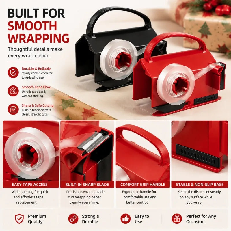 2-in-1 Wrapping Paper Cutter & Tape Dispenser - Faster Gift Wrapping Tool