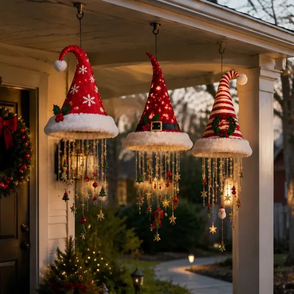 🎅Lighted Santa Hat Hanging Chandelier🎄 | 5 Styles Warm LED Christmas String Light | Indoor Outdoor Porch Holiday Decor Gift