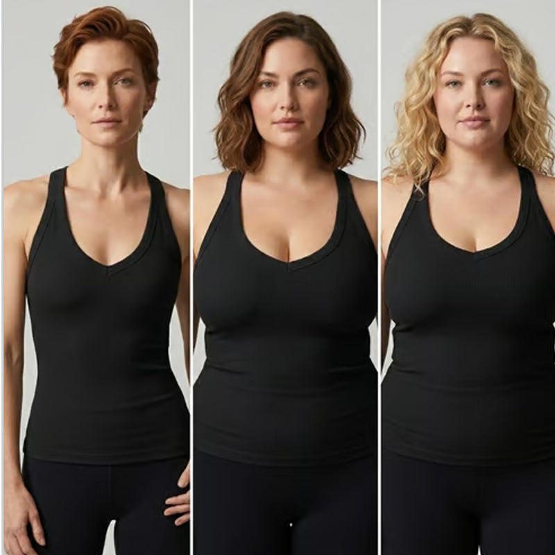 Neck Cotton Tank Tops with Built-in Shelf Bra